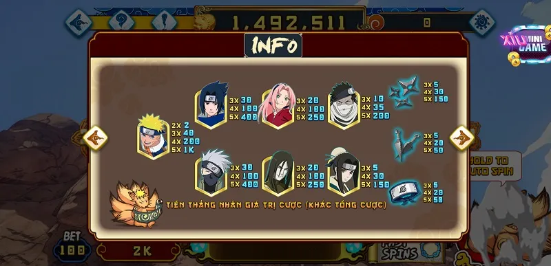 Hệ số thưởng naruto slot 789 club